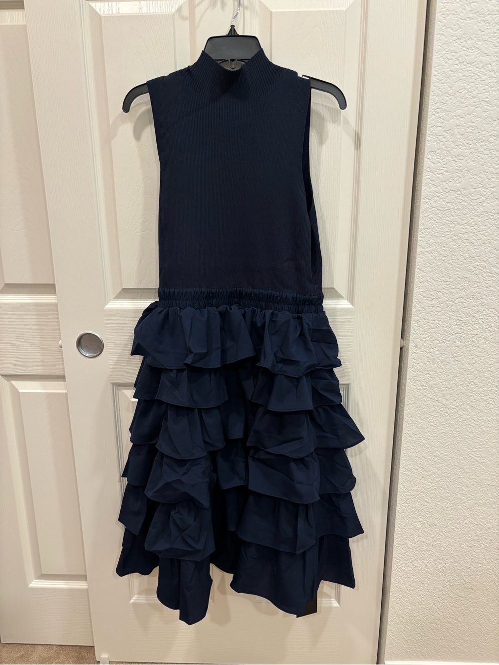 Sleeveless Ruffle Midi Dress in Navy